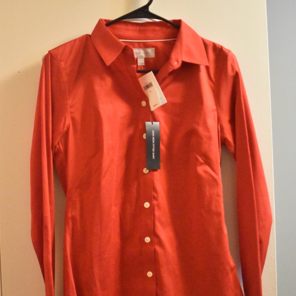 NWT Size 4 Banana Rep Red Dress Shirt Long Sleeve